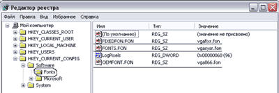 REGEDIT в Windows XP, предназначенный для редактирования системного реестра.
